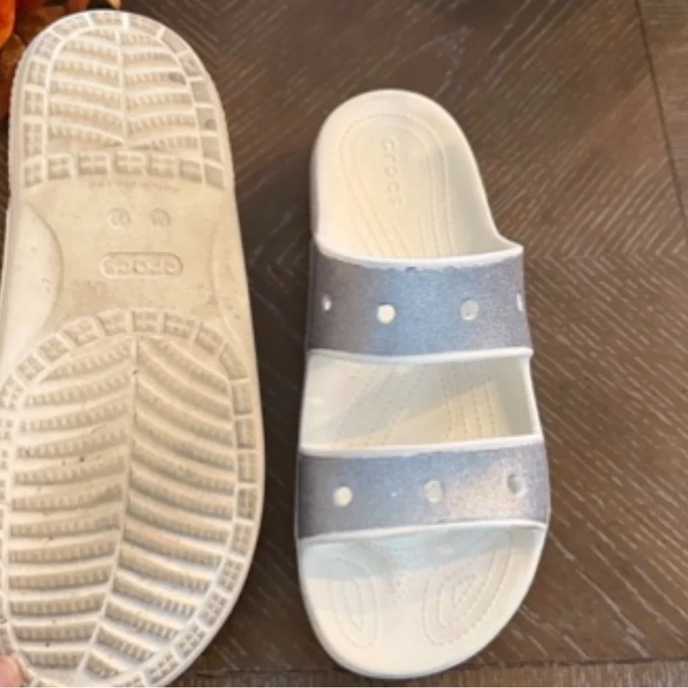 CROCS Kids Silver Glitter Double-Strap Slide Sandals